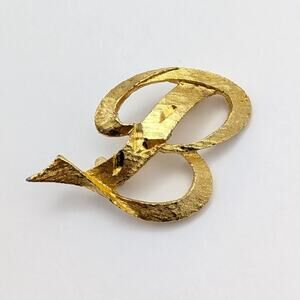 Vintage 1960s Mamselle Signed Gold Tone B Letter Initial Brooch Pin